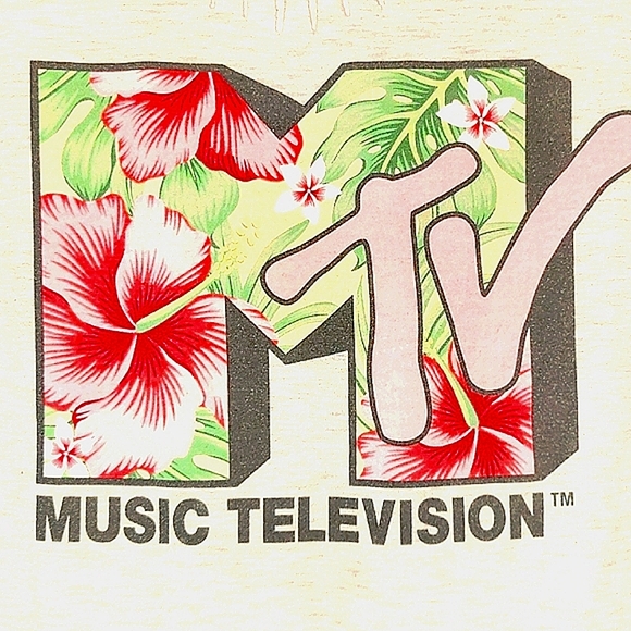 MTV Vintage Retro 1980s T Shirt XL Gray with Pink Tropical Logo Comfy Y2K - Picture 1 of 3